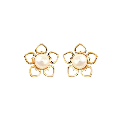 9ct Gold Pearl Flower Stud Earrings 3.5-4mm - JES299