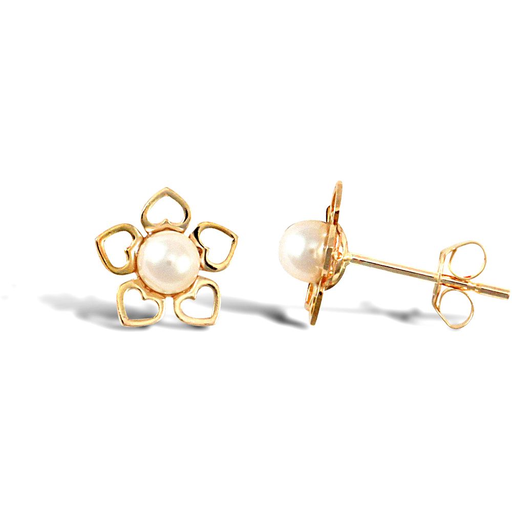 9ct Gold  Pearl Flower Stud Earrings 3.5-4mm - JES299