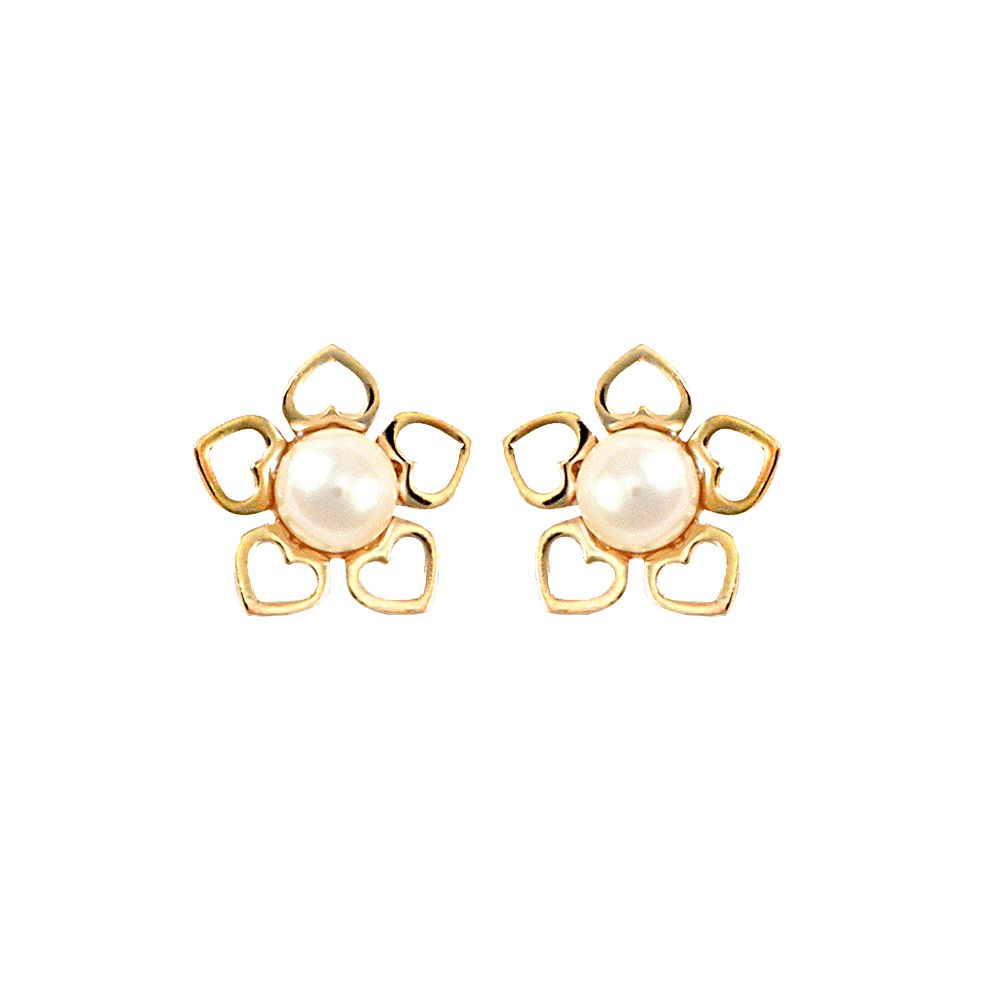 9ct Gold  Pearl Flower Stud Earrings 3.5-4mm - JES299