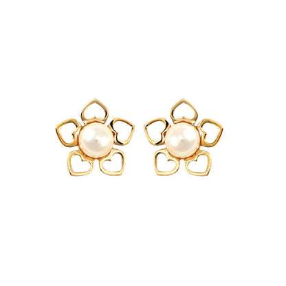 9ct Gold  Pearl Flower Stud Earrings 3.5-4mm - JES299