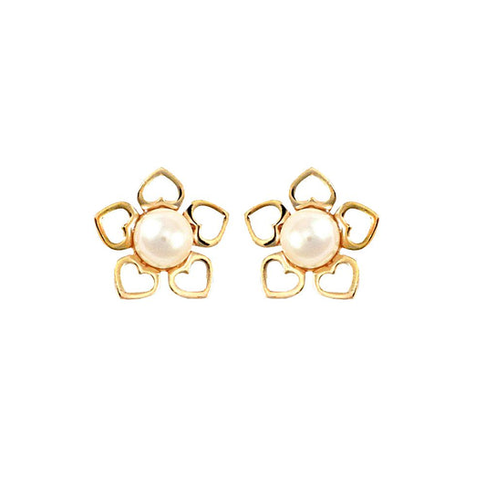 9ct Gold  Pearl Flower Stud Earrings 3.5-4mm - JES299