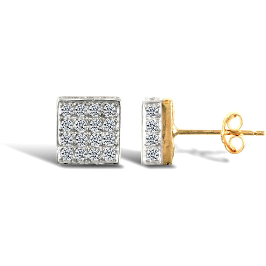 9ct Gold  CZ 3D Square Shape Stud Earrings - JES303