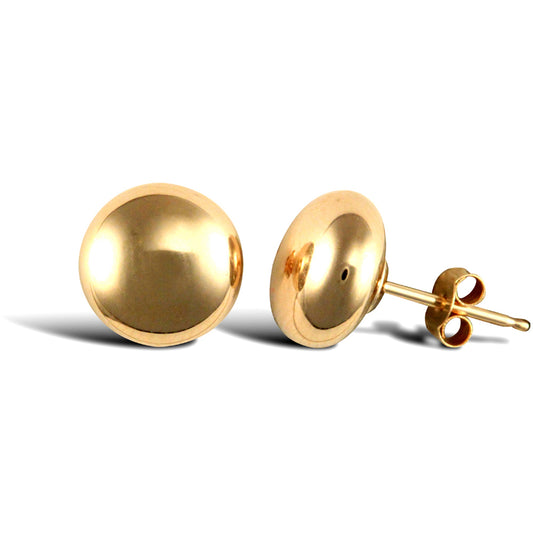 Ladies 9ct Gold  Button Pebble Stud Earrings, 8mm - JES310