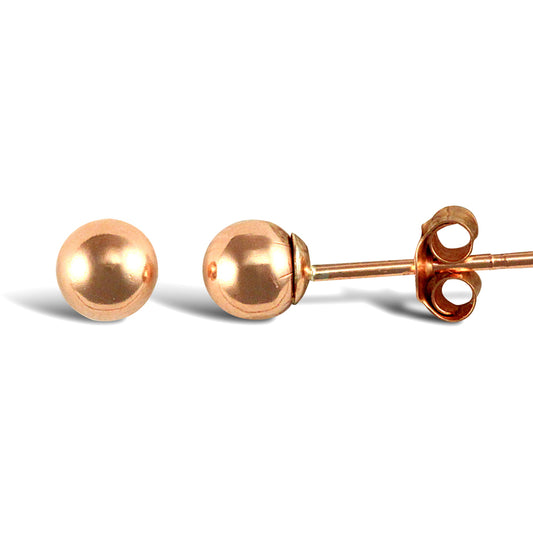 Ladies 9ct Rose Gold  Ball Bead Stud Earrings, 4mm - JES314