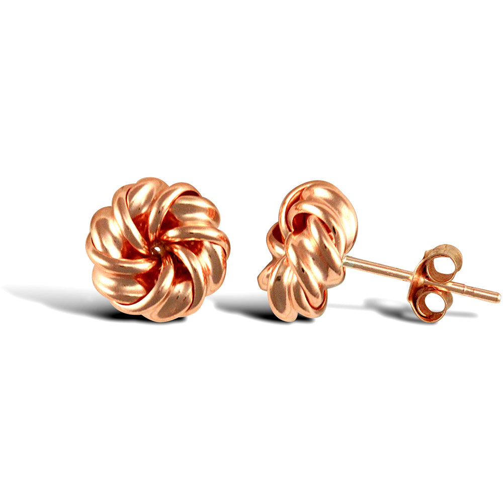 Ladies 9ct Rose Gold  Love Knot Stud Earrings - JES318