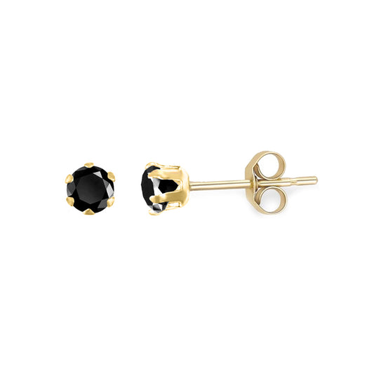 9ct Gold  Black CZ Solitaire Claw Set Stud Earrings, 3mm - JES319