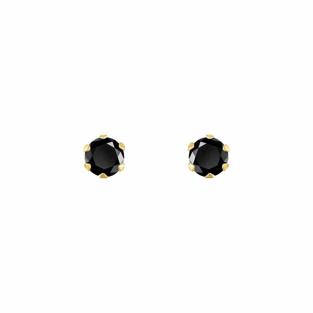 9ct Gold  Black CZ Solitaire Claw Set Stud Earrings, 3mm - JES319