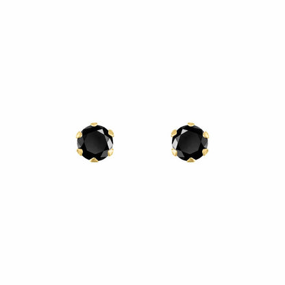 9ct Gold  Black CZ Solitaire Claw Set Stud Earrings, 3mm - JES319