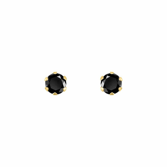 9ct Gold  Black CZ Solitaire Claw Set Stud Earrings, 3mm - JES319