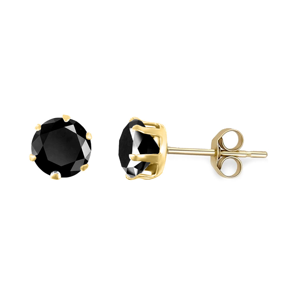 9ct Gold  Black CZ Solitaire Claw Set Stud Earrings, 5mm - JES320
