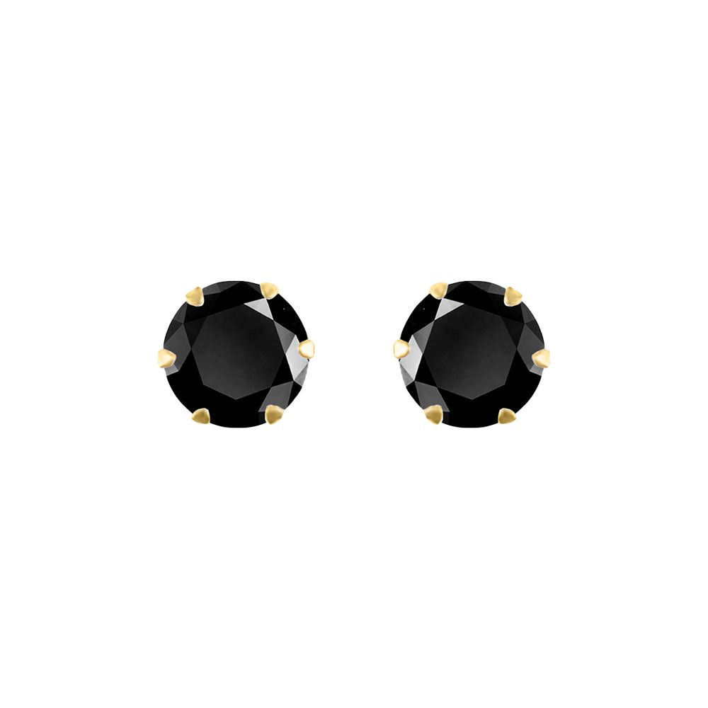 9ct Gold  Black CZ Solitaire Claw Set Stud Earrings, 6mm - JES321