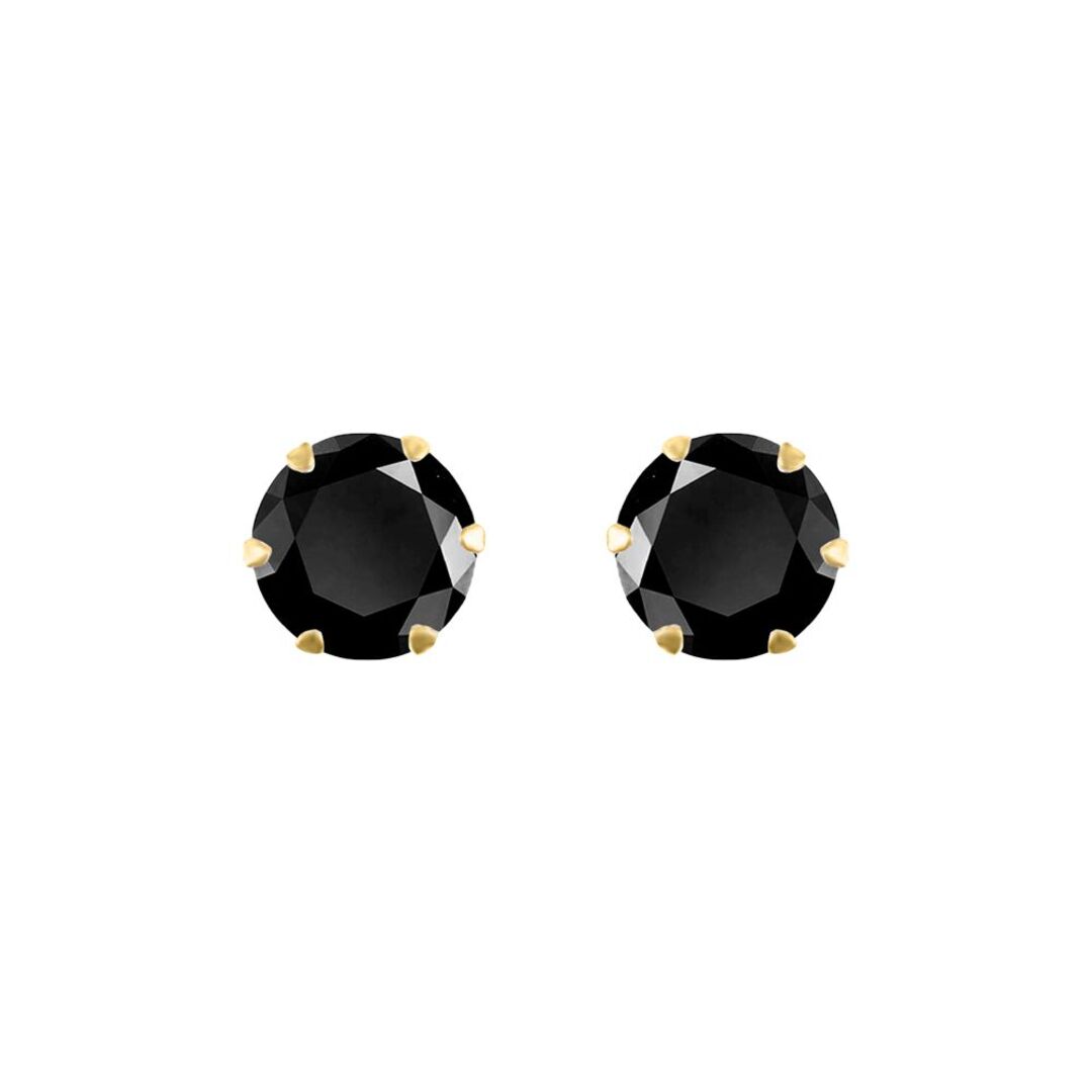 9ct Gold  Black CZ Solitaire Claw Set Stud Earrings, 6mm 1.75CTS - JES321