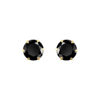 9ct Gold  Black CZ Solitaire Claw Set Stud Earrings, 6mm 1.75CTS - JES321