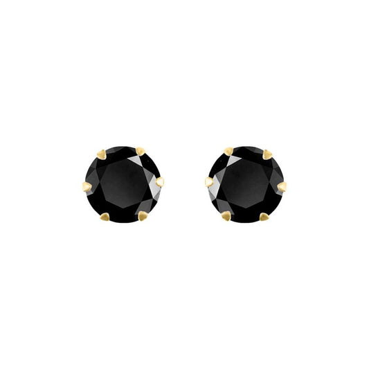 9ct Gold  Black CZ Solitaire Claw Set Stud Earrings, 6mm 1.75CTS - JES321