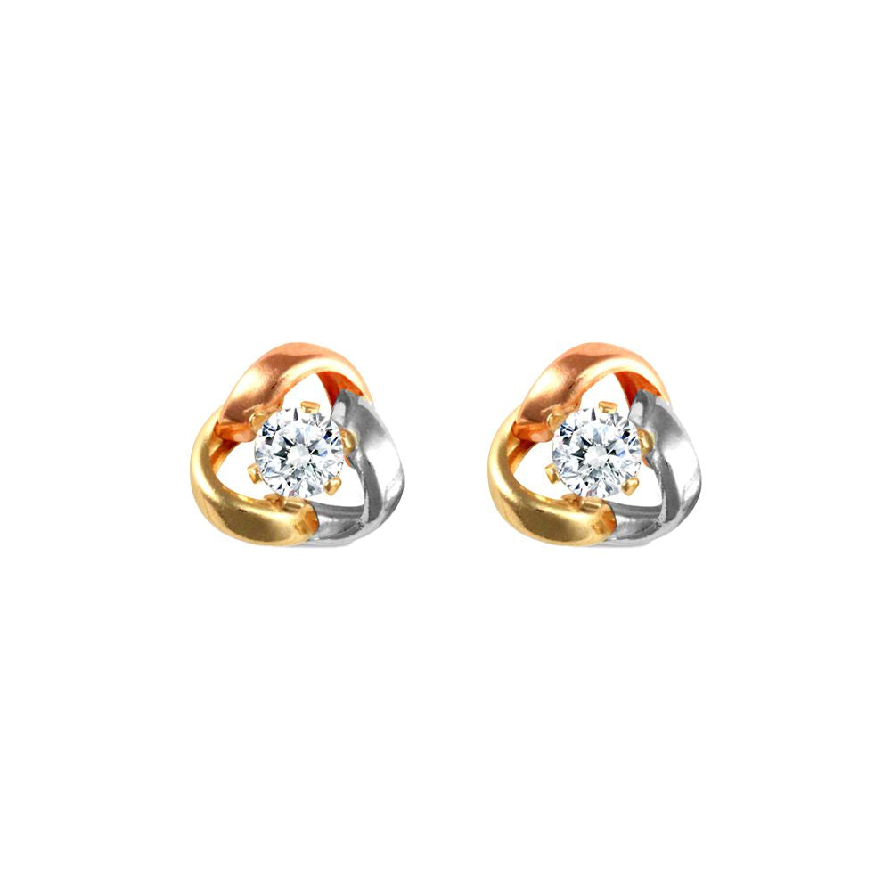 9ct 3-Colour Gold  CZ Love Knot Solitaire Stud Earrings - JES322