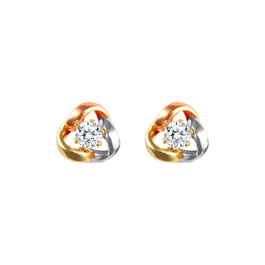 9ct 3-Colour Gold  CZ Love Knot Solitaire Stud Earrings - JES322
