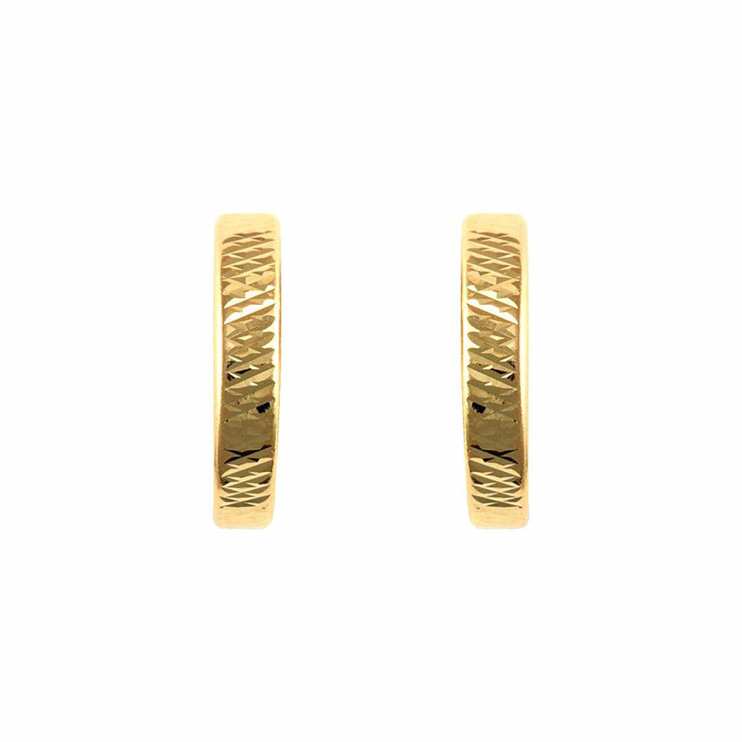 Ladies 9ct Gold  Diamond Cut Band Semi Huggie Hoop Earrings - JES323