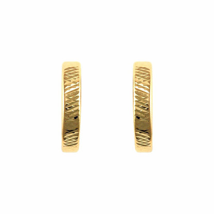 Ladies 9ct Gold  Diamond Cut Band Semi Huggie Hoop Earrings - JES323