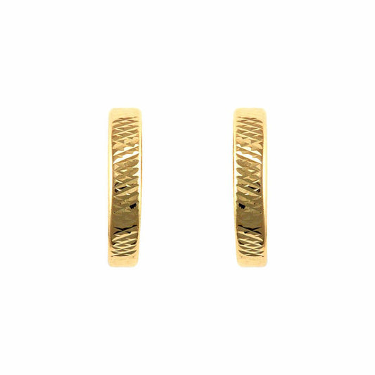 Ladies 9ct Gold  Diamond Cut Band Semi Huggie Hoop Earrings - JES323