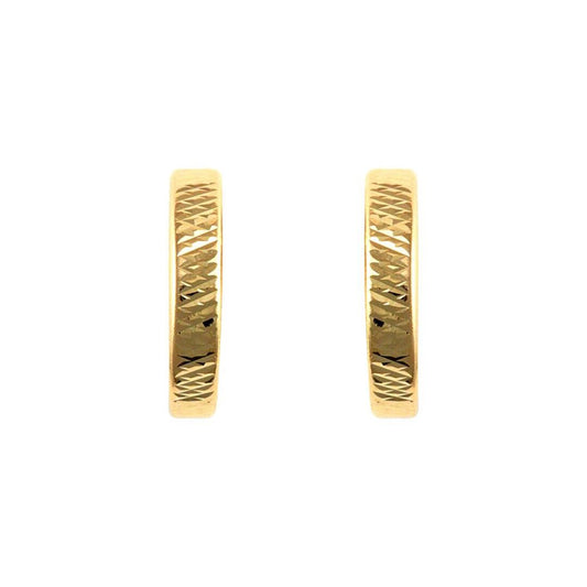 Ladies 9ct Gold  Diamond Cut Band Semi Huggie Hoop Earrings - JES323