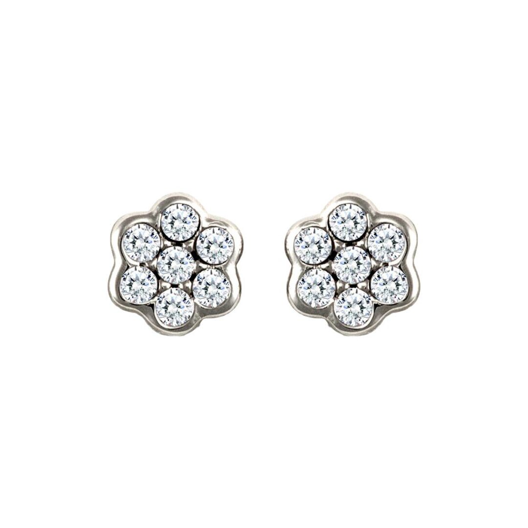 9ct White Gold  CZ 7 Stone Cluster Stud Earrings - JES325