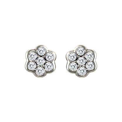 9ct White Gold  CZ 7 Stone Cluster Stud Earrings - JES325
