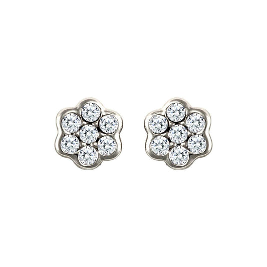 9ct White Gold  CZ 7 Stone Cluster Stud Earrings - JES325