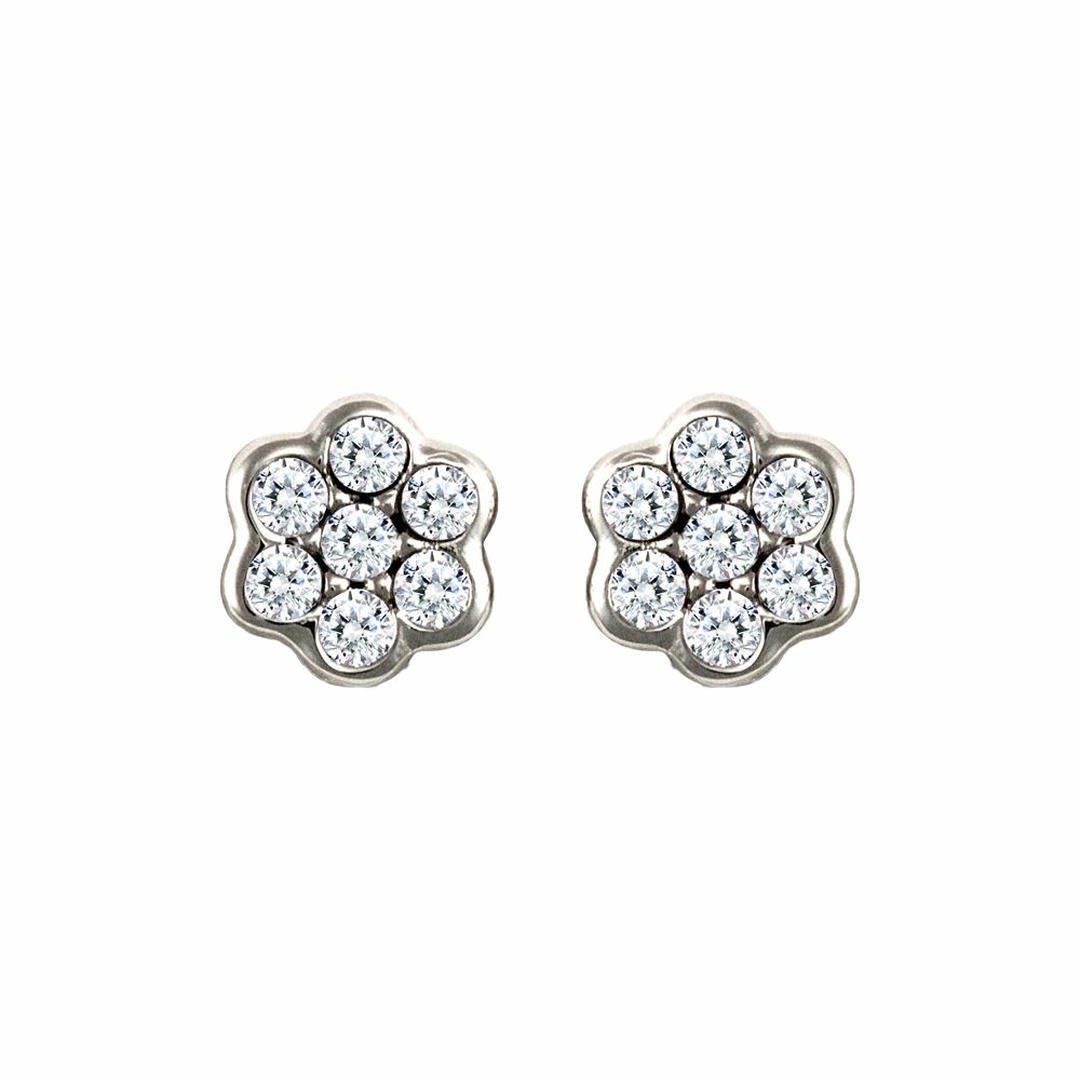 9ct White Gold  CZ 7 Stone Cluster Stud Earrings - JES325