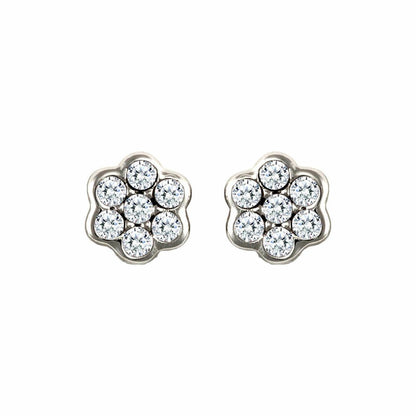 9ct White Gold  CZ 7 Stone Cluster Stud Earrings - JES325