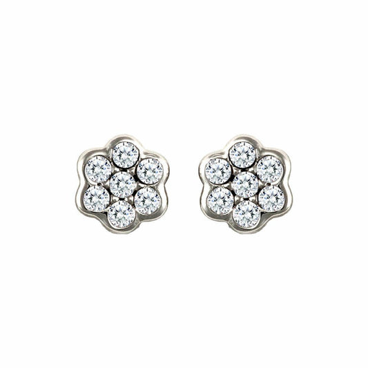 9ct White Gold  CZ 7 Stone Cluster Stud Earrings - JES325