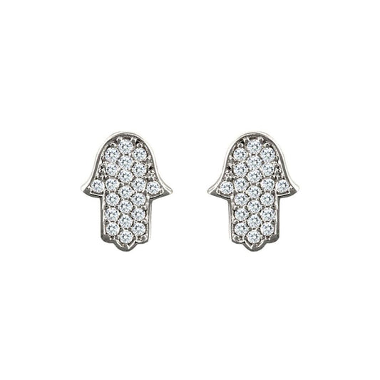9ct White Gold  CZ Chamsa Hand Stud Earrings - JES326