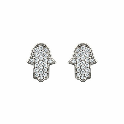 9ct White Gold  CZ Chamsa Hand Stud Earrings - JES326