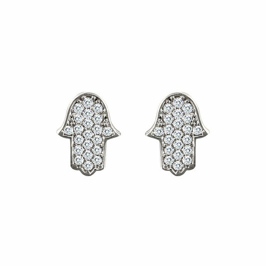 9ct White Gold  CZ Chamsa Hand Stud Earrings - JES326