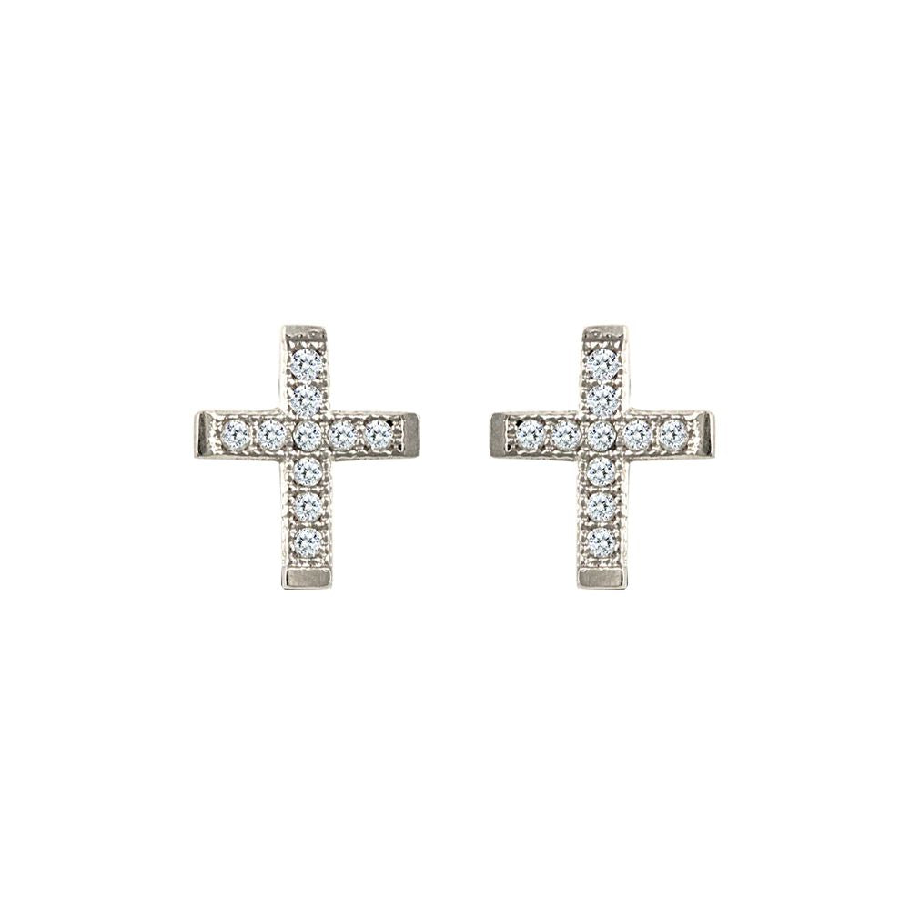 9ct White Gold  CZ Mini Cross Stud Earrings - JES327