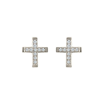 9ct White Gold  CZ Mini Cross Stud Earrings - JES327