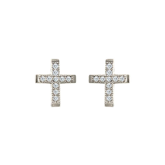 9ct White Gold  CZ Mini Cross Stud Earrings - JES327