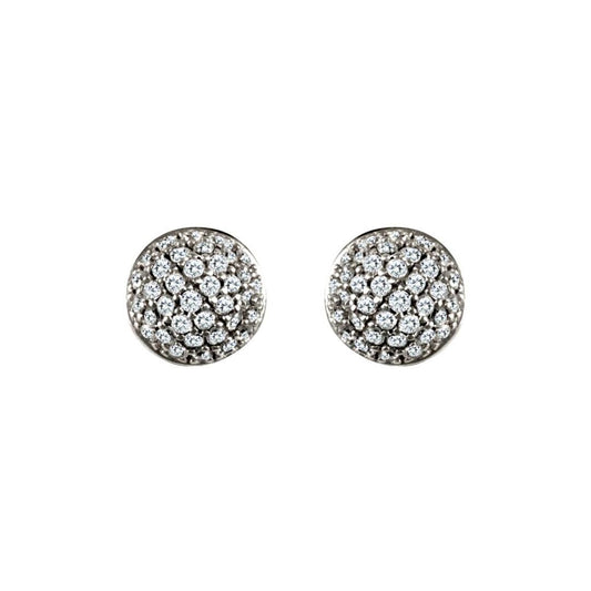 9ct White Gold  CZ Domed Pave Ball Stud Earrings - JES328