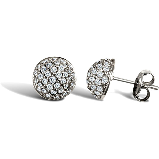 9ct White Gold  CZ Domed Pave Ball Stud Earrings - JES328