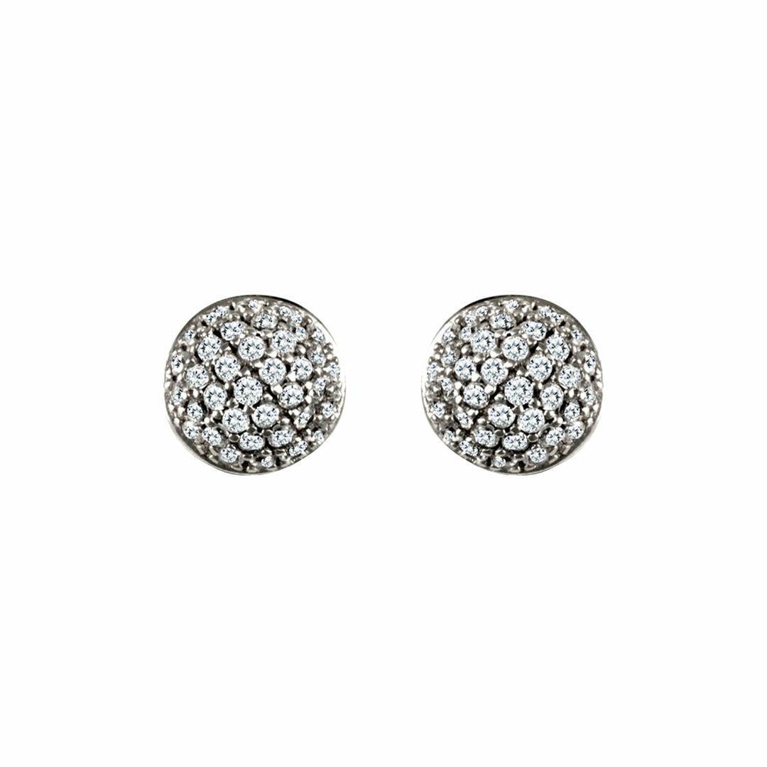 9ct White Gold  CZ Domed Pave Ball Stud Earrings - JES328