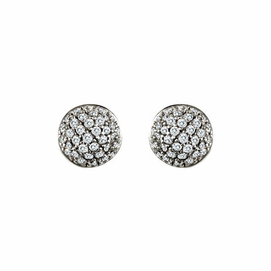 9ct White Gold  CZ Domed Pave Ball Stud Earrings - JES328