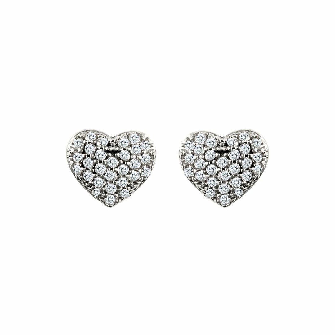 9ct White Gold  CZ Domed Pave Love Stud Earrings - JES329
