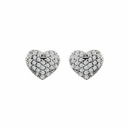 9ct White Gold  CZ Domed Pave Love Stud Earrings - JES329