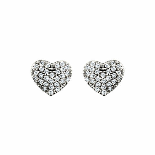 9ct White Gold  CZ Domed Pave Love Stud Earrings - JES329