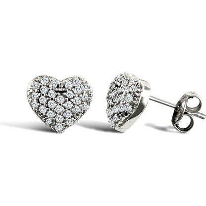 9ct White Gold  CZ Domed Pave Love Stud Earrings - JES329
