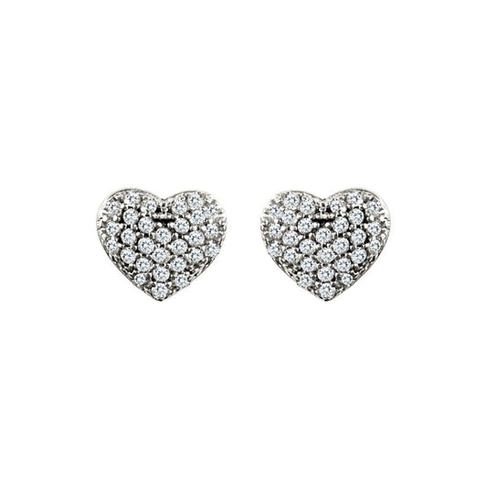 9ct White Gold  CZ Domed Pave Love Stud Earrings - JES329