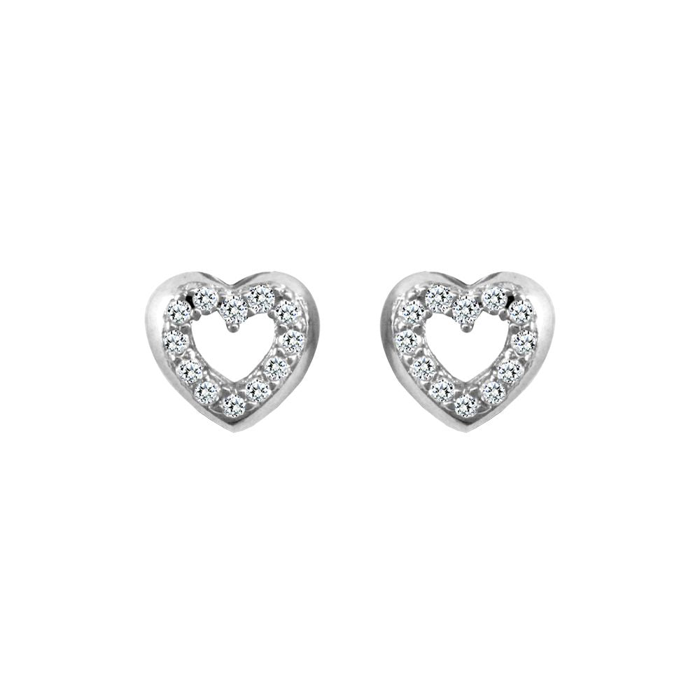 9ct White Gold  CZ Love Stud Earrings - JES330
