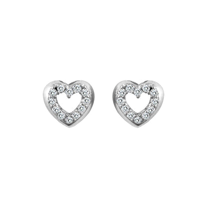 9ct White Gold  CZ Love Stud Earrings - JES330