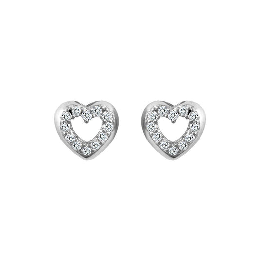 9ct White Gold  CZ Love Stud Earrings - JES330