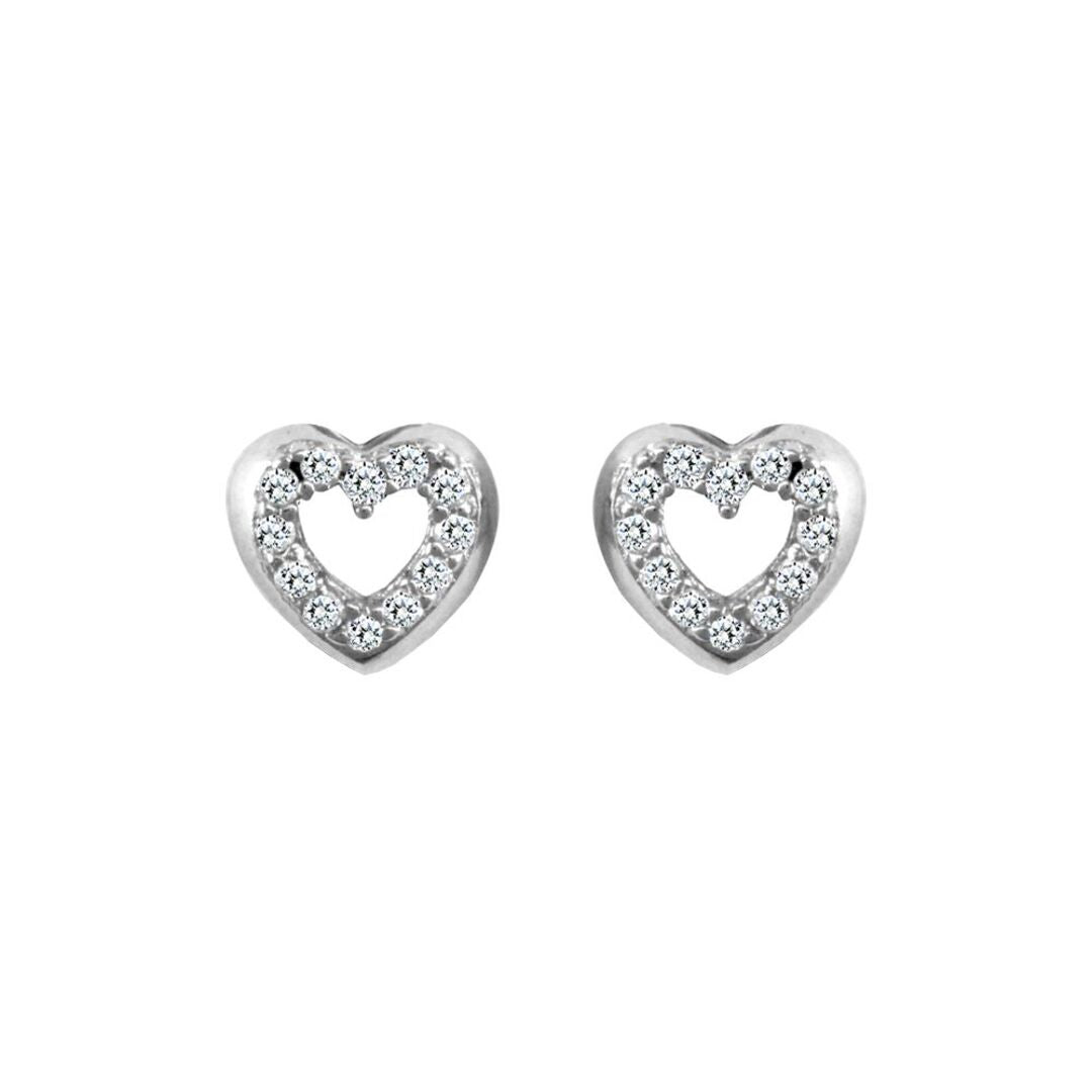 9ct White Gold  CZ Love Stud Earrings - JES330