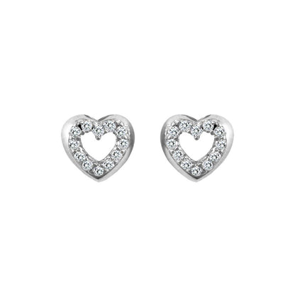 9ct White Gold  CZ Love Stud Earrings - JES330